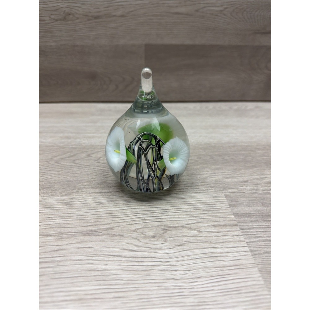 Vintage Art Glass Paperweight Stripper Green Ribbon & Floral Design 4" Very Nice - Picture 3 of 7